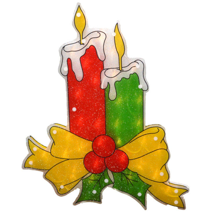 Northlight 17" Lighted Holographic Candle Christmas Window Silhouette